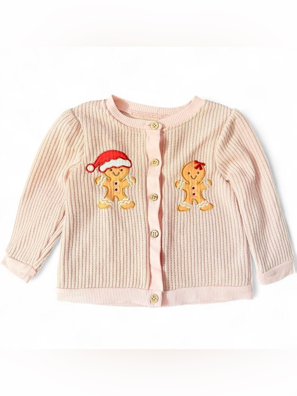 Chickpea Pink Gingerbread Cookie Christmas Cardigan Sweater 18M